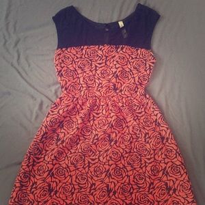 Funky , red rose patterned, cinch waist dress